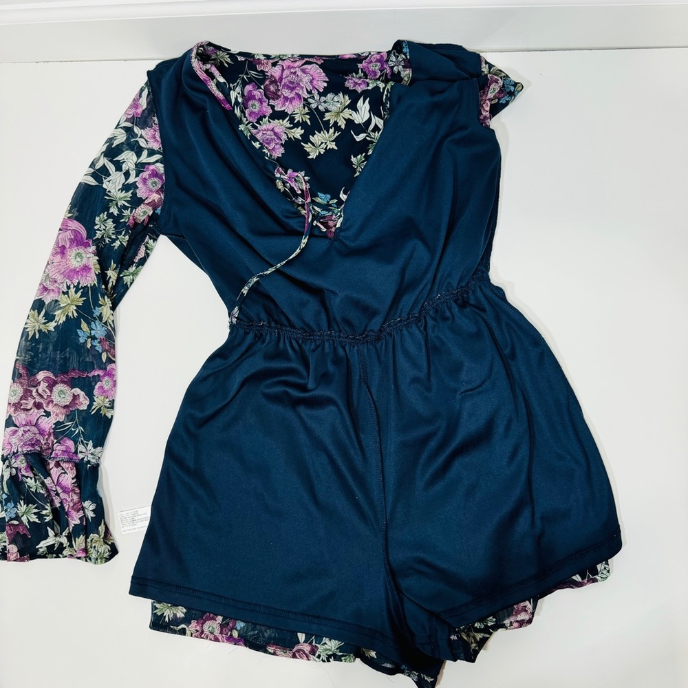 Xhilaration Floral Lace-Up Romper - Black and Purple - Picture 15 of 15